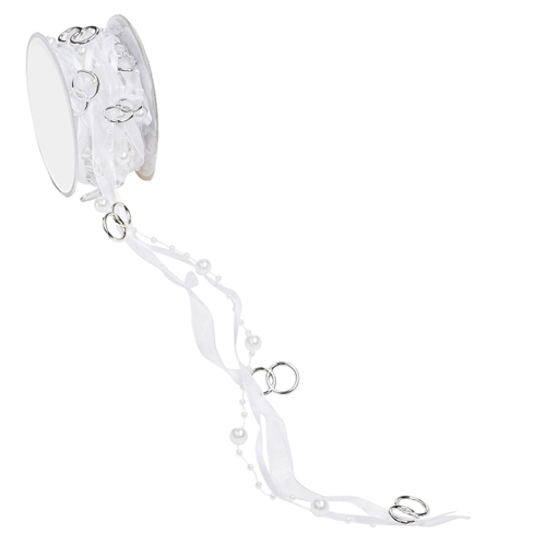 5 Meter Trendy Band mit Perlen und Doppelringe in Weiß/Silber