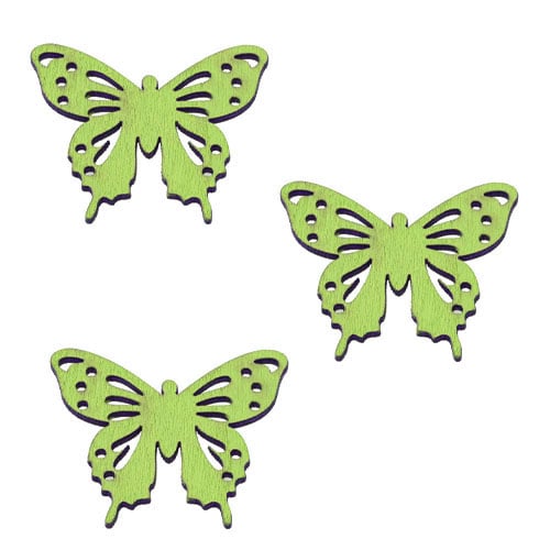 6 Holz Ornament Schmetterlinge in Grün, 38 mm