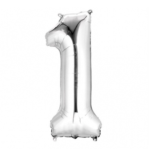 Folien Zahlenluftballon 1 in Silber, ohne Helium verwendbar.