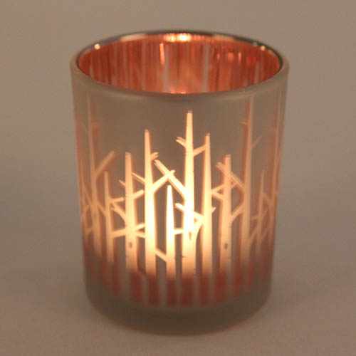Teelichtglas Wald verspiegelt in Rosé-Weiß, 75 mm