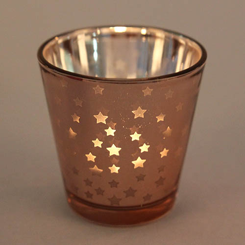 Teelichtglas Sterne verspiegelt in Kupfer, 65 mm