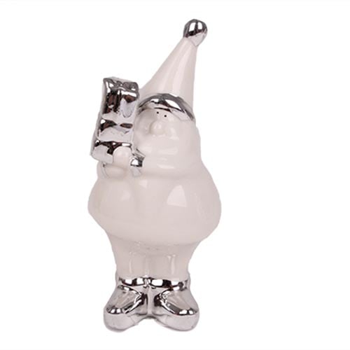 Keramik Weihnachtsmann Nikolaus Styla in Weiß/Silber, 12 cm.