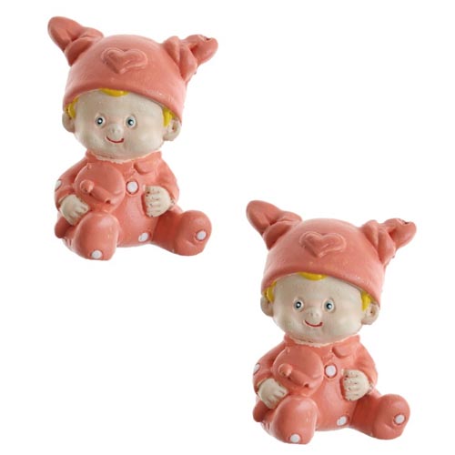 2 kleine Babyfiguren mit Rassel in Apricot, 40 mm