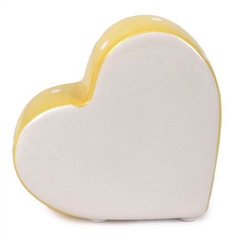Keramik Herz stehend mit Punkten in Gelb, 80 mm