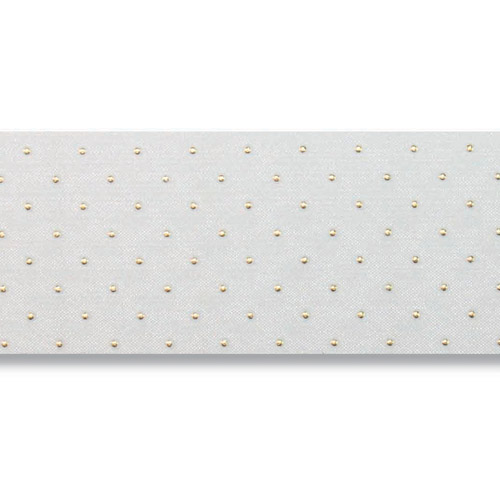 20 Meter Organza Tischband, Hochzeit, Crystal, Punkte in Gold, 40 mm.