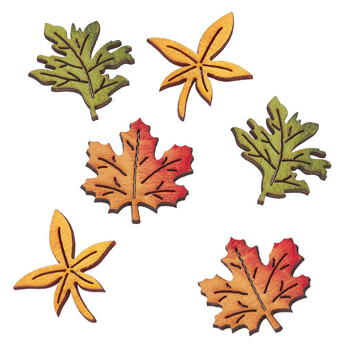 6 Holz Streuteile Herbst Blätter, 30 - 35 mm