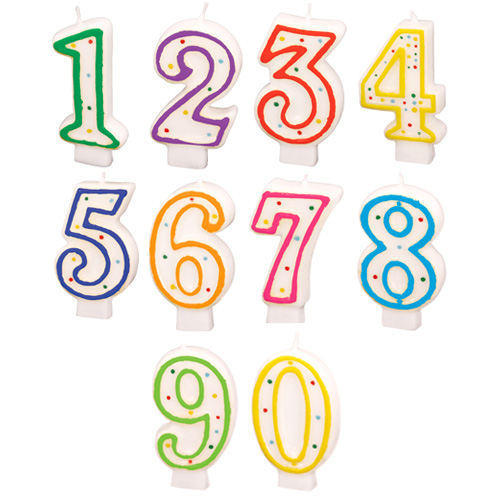 Zahlenkerzen 0 bis 9 in verschiedenen Farben