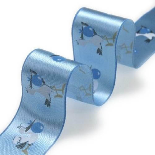 Tischband Storch, Taufe, hellblau, 40 mm.