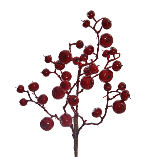 Großer Deko Zweig mit großen & kleinen Beeren in Rot, 39 cm.