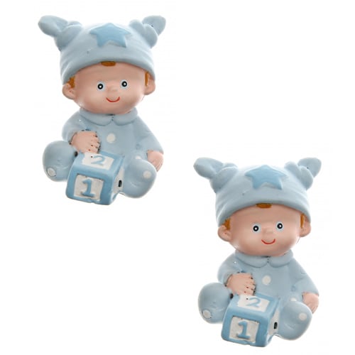 2 kleine Babyfiguren mit Würfel in Hellblau, 40 mm.