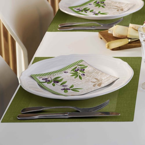 Duni Dunisilk abwischbare Mitteldecken Posea - mediterrane Tischdecken mit einem tollen Motiv mit Oliven.