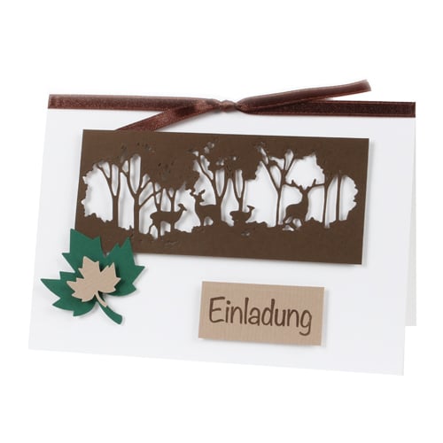 Einladungskarte Herbst, Wald & Wild in Braun/Grün.