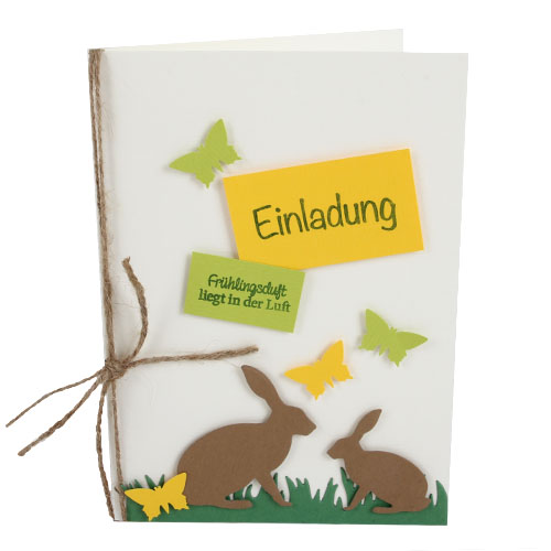 Einladungskarte Osterhasen, Frühlingsduft in Elfenbein.