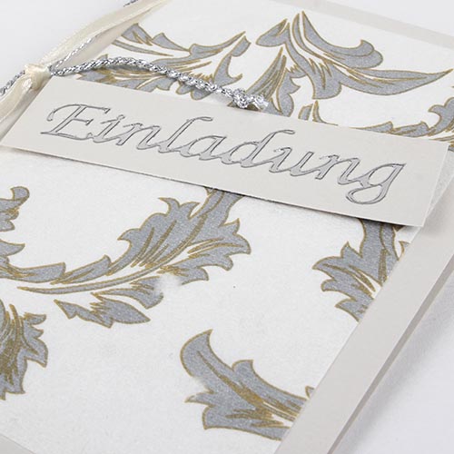 Einladungskarte Hochzeit, Elegante Ornamente in Silber, Gold.