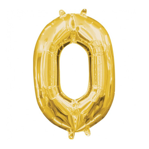 Folien Zahlenluftballon 0 in Gold, ohne Helium verwendbar, 25 x 35 cm.