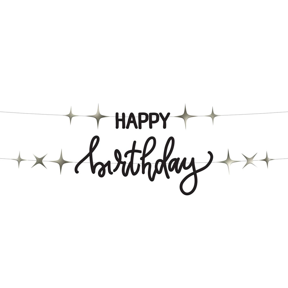 1 Meter Partykette, Geburtstag -Happy Birthday- in Schwarz/Champagner.
