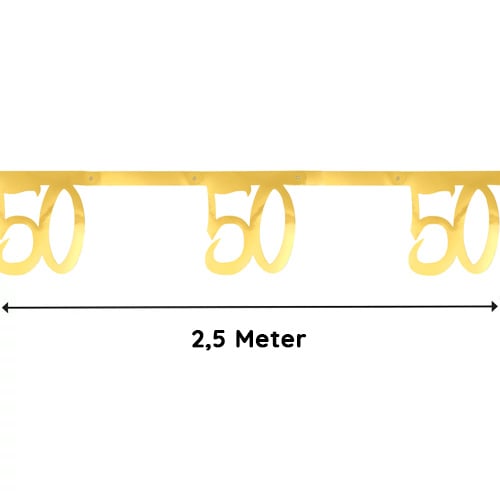2,5 Meter Girlande, Geburtstag, -50- in Gold, 20,5 cm.