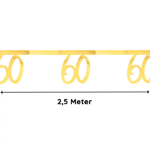 2,5 Meter Girlande, Geburtstag, -60- in Gold, 20,5 cm.