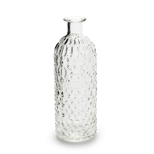 Glas Flaschen Vase Vintage mit Wabenmuster, klar, 20 cm.