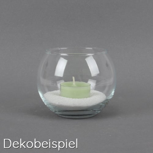 Dekobeispiel für Glas Teelichthalter, Vase Kugel, Größe XS,  95 mm.