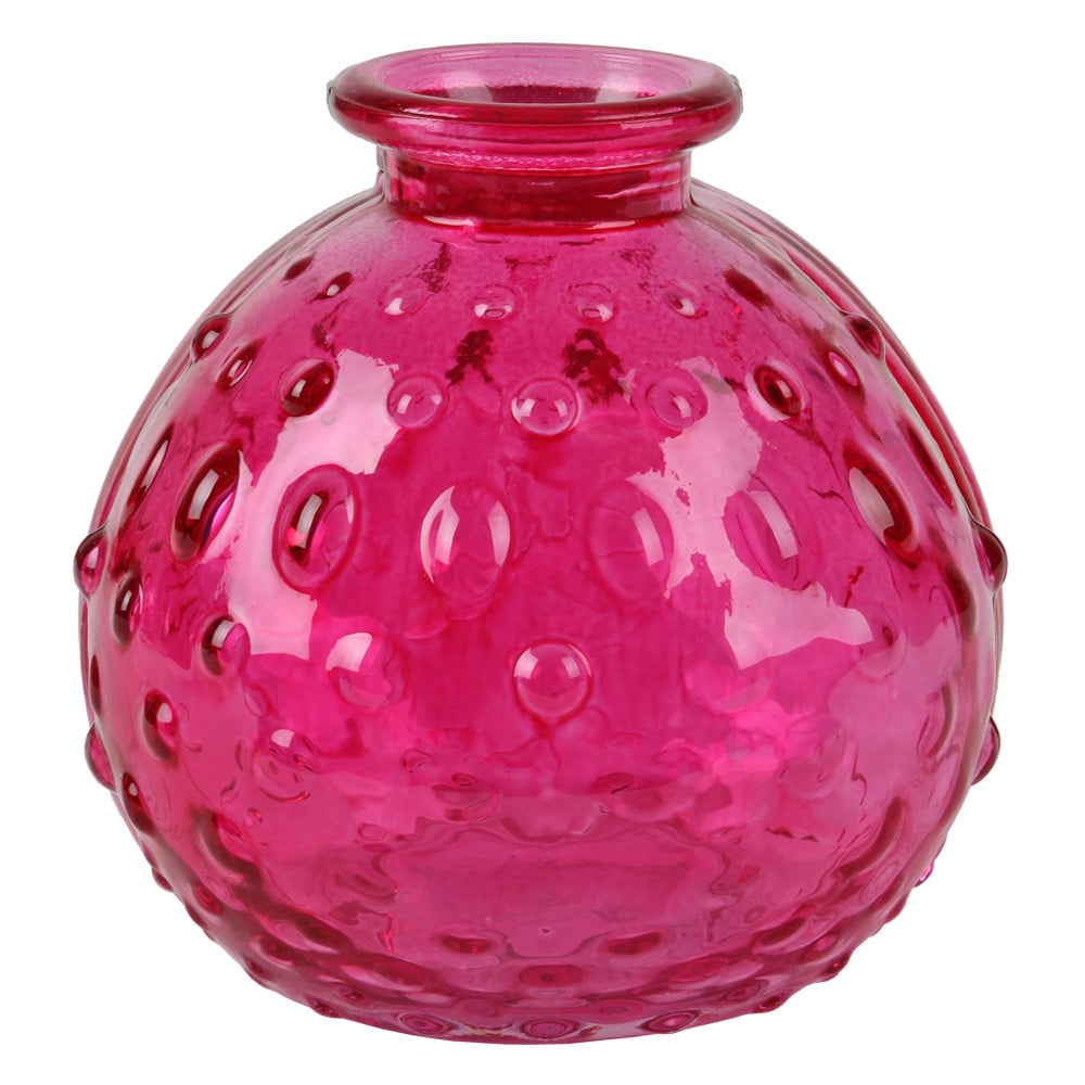 Kleines Glas Kugel Väschen mit Punkten in Pink, 85 mm