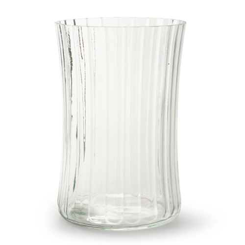 Glas Vase, gestreift, geschwungen, klar, 18,5 cm.