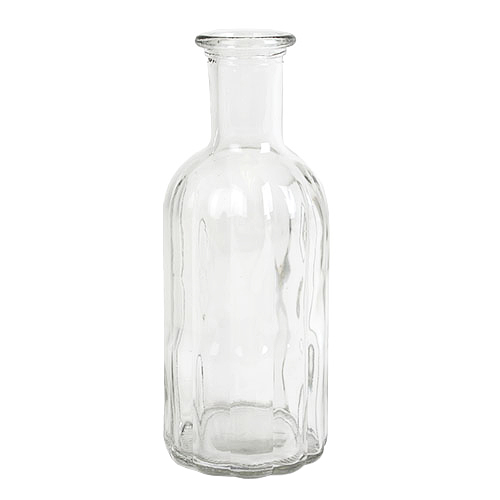 Glas Flaschen Vase Vintage mit Rillen, klar, 19 cm.