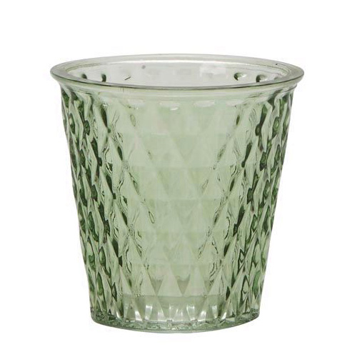 Glas Windlicht, Vase mit Karomuster in Grün, 12 cm.