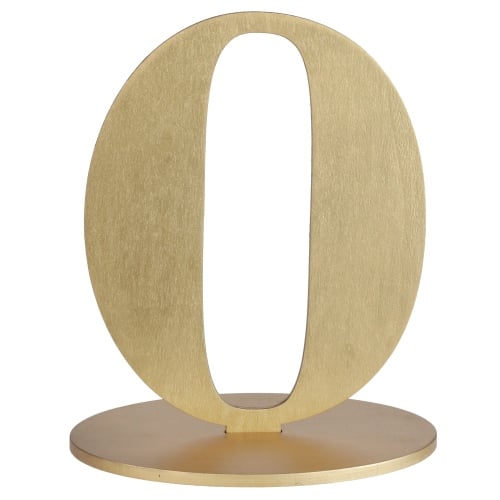 Holz Zahl 0 in Gold zum Aufstellen, 16 cm.