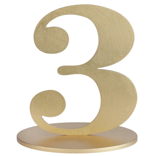 Holz Zahl 3 in Gold zum Aufstellen, 16 cm.