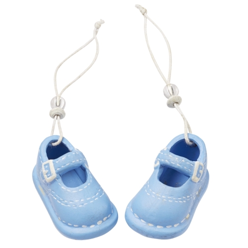 Keramik Baby Schuhe, Taufe in Hellblau mit Schnur, 53 mm