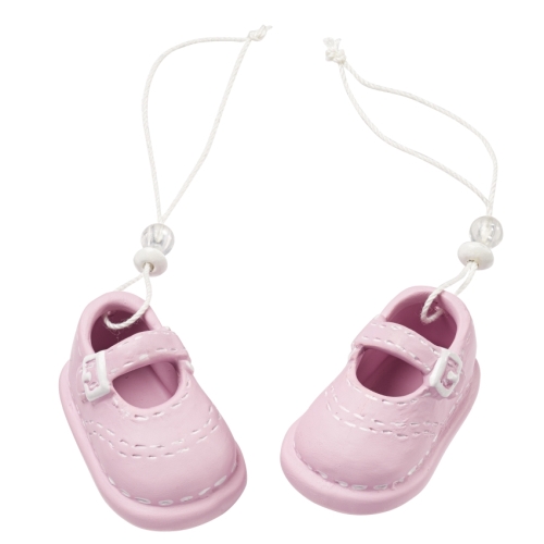Keramik Baby Schuhe, Taufe in Rosa mit Schnur, 53 mm