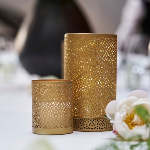 Duni Metall Kerzenhalter Bliss in Gold, 20 cm - Tolles Design mit Lochmuster für außergewöhnliche Lichteffekte. Tipp: Mit Duni LED Lichtern mulicolour kombinierbar.