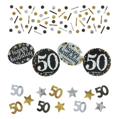 Konfetti Geburtstag, Funkelnde 40 in Schwarz, Gold, Silber, Weiß.