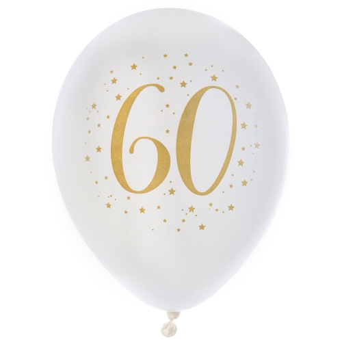 8er Pack Luftballons Geburtstag -60- in Weiß/Gold.
