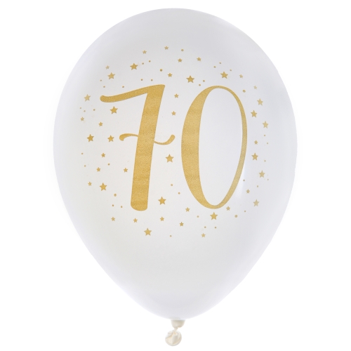 8er Pack Luftballons Geburtstag -70- in Weiß/Gold.