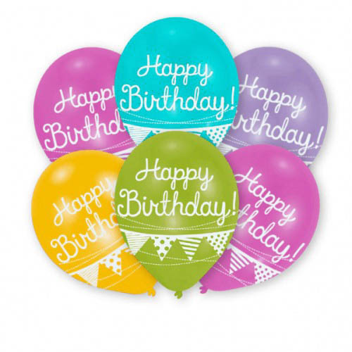6er Pack Luftballons Happy Birthday in Metallic Farben.