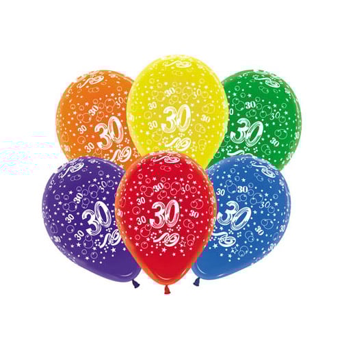 5er Pack Zahlenluftballons 30, Geburtstag, Jubiläum, bunt.