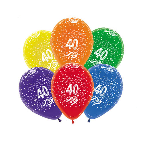 5er Pack Zahlenluftballons 40, Geburtstag, Jubiläum, bunt.