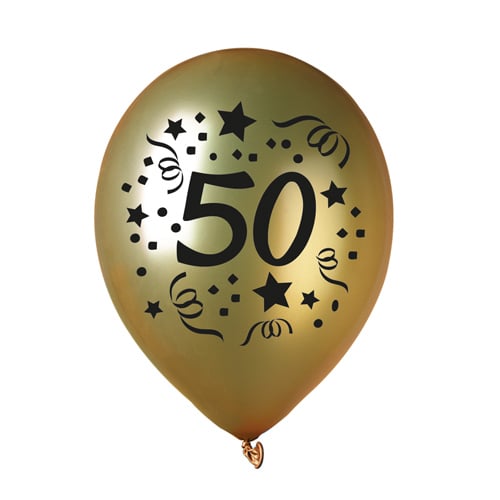 5er Pack Zahlenluftballons 50, Geburtstag, Goldene Hochzeit, Jubiläum, in Gold.