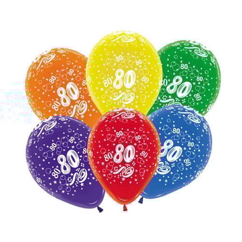 5er Pack Zahlenluftballons 80, Geburtstag, Jubiläum, bunt.