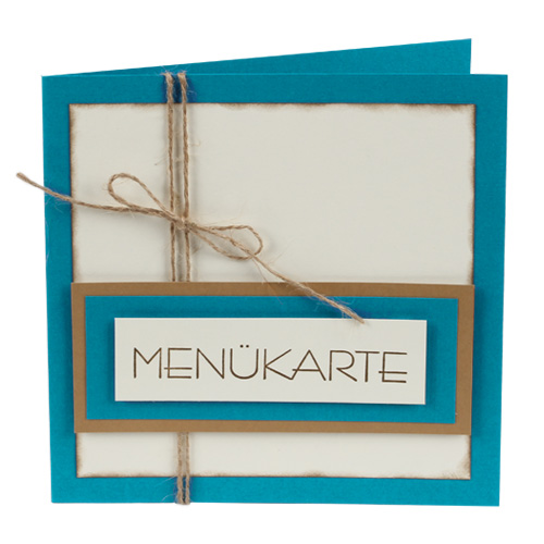 Menükarte Geburtstag in Petrol/Braun.