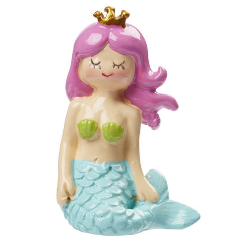 Miniatur Dekofigur Kleine Meerjungfrau mit Haaren in Pink, 55 mm.