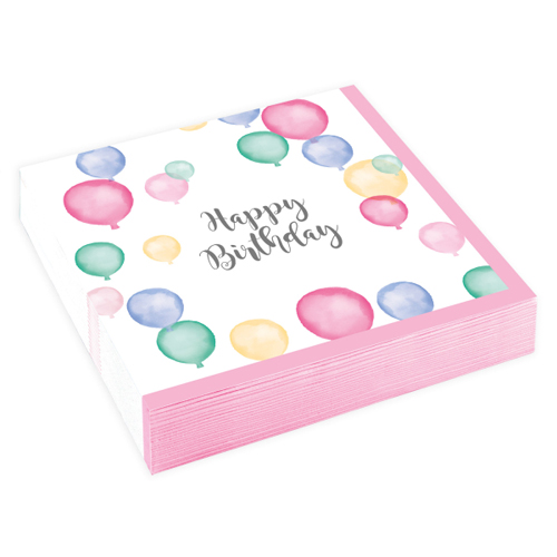 20er Pack Cocktail Servietten - Happy Birthday - Luftballons in Pastellfarben, 24 x 24 cm