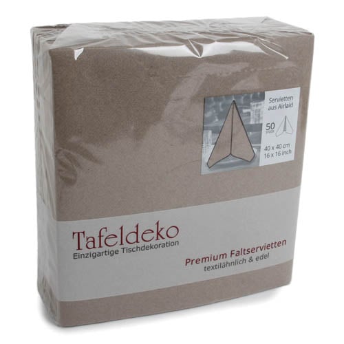 50er Pack Tafeldeko Premium Faltservietten in Greige, 40 x 40 cm.