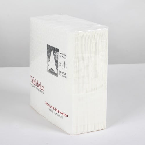 50er Pack Tafeldeko Premium Faltservietten in Weiß, 40 x 40 cm.