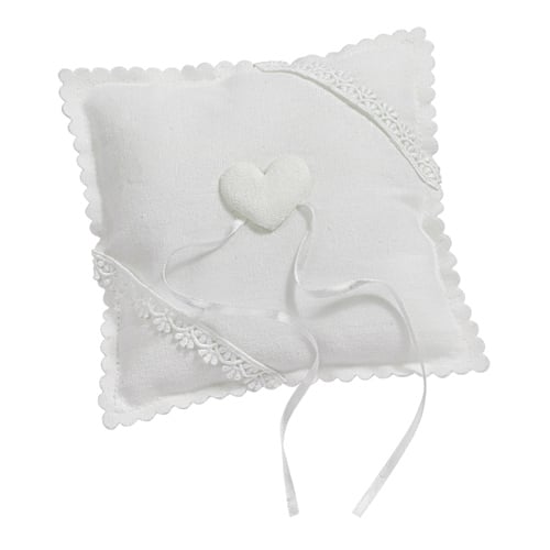Hochzeit Ringkissen mit Herz in Wollweiß, 14 x 14 cm.