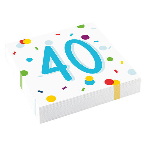 20er Pack Servietten 40. Geburtstag, bunt, 33 x 33 cm.