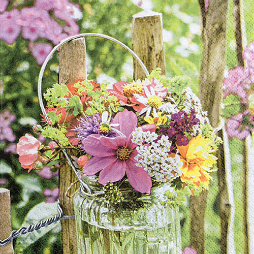 20er Pack Servietten Blumiger Gartenzaun, 33 x 33 cm.