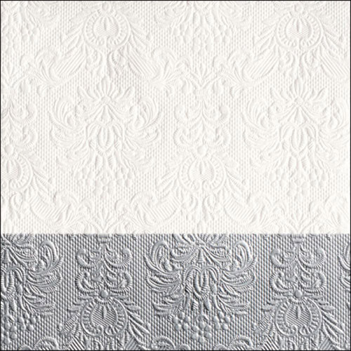 15er Pack Servietten Elegance in Weiß/Silber, 33 x 33 cm.